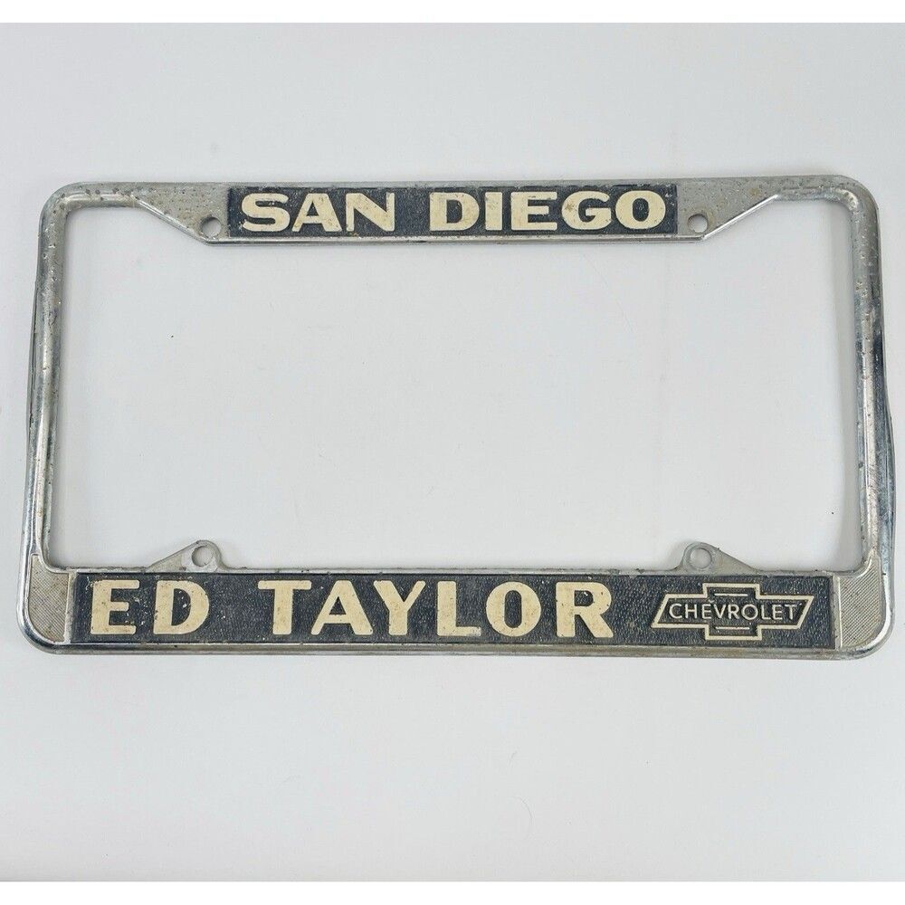 Vtg Ed Taylor Chevrolet Dealership License Plate Frame San Diego CA Classic Car